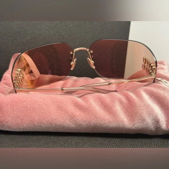 Miu Miu Rimless Sunglasses with Pink Lenses and Gold Hardware - Picture 8 of 11